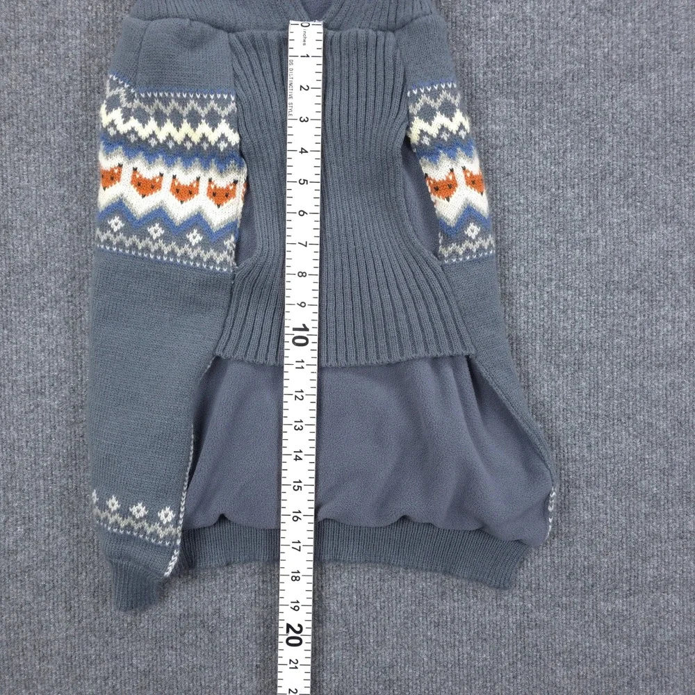 Dog Sweater Large Blue Acrylic Fox Fair Isle Hooded Pet Winter Coat